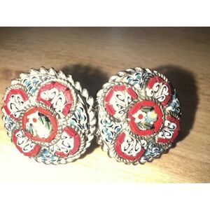 Vintage Italian Micro Mosaic Screw Back Earrings Mid Century